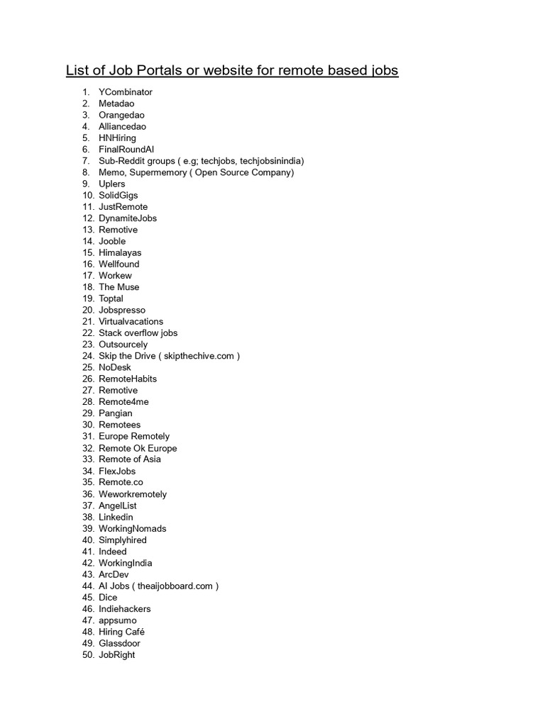 Top Remote Job Portals List | PDF