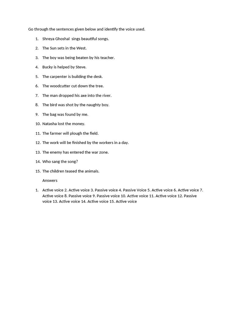 Go Through the Sentences Given Below and Identify the Voice Used | PDF