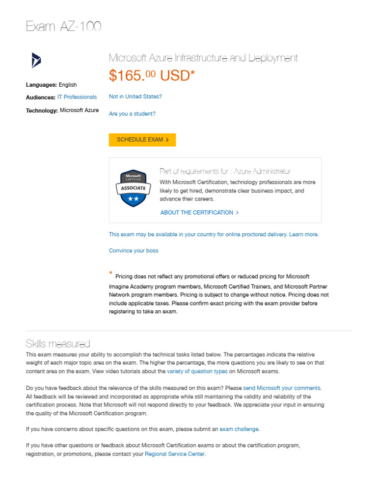 Microsoft Azure AZ-100 Exam Overview | PDF | Virtual Machine ...