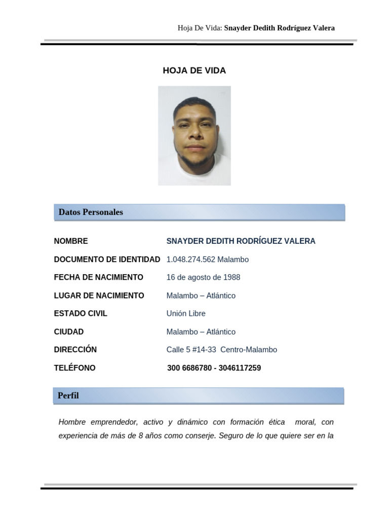 Hoja de Vida de Snayder Rodríguez | PDF