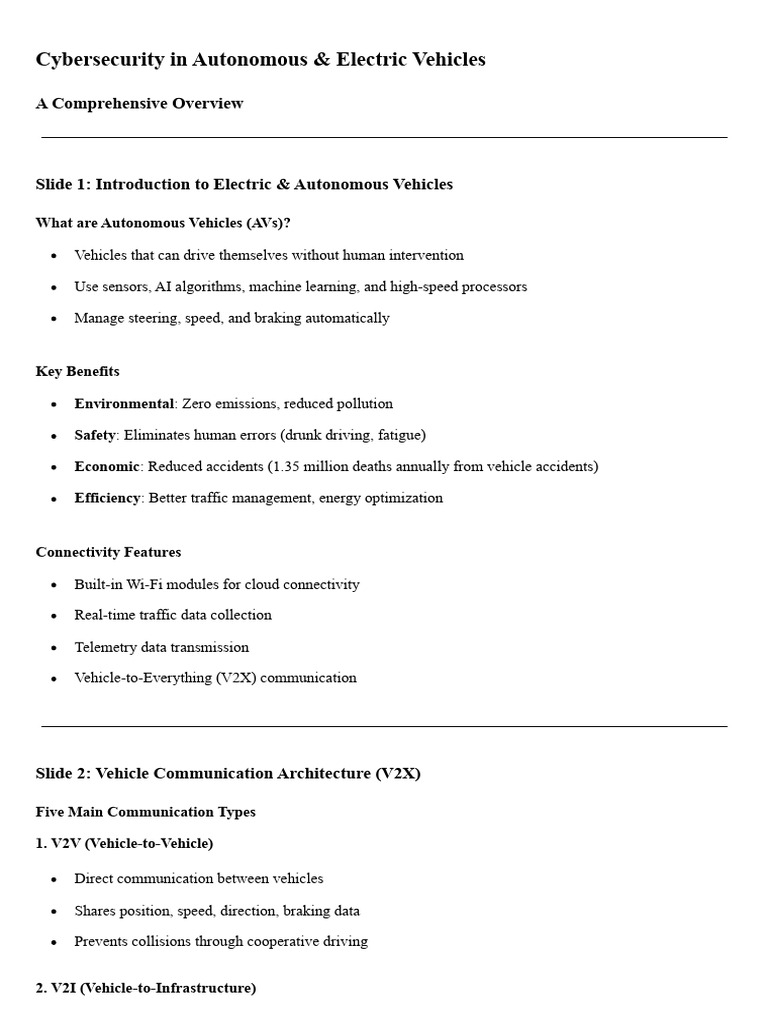 Cybersecurity in Autonomous & Electric Vehicles - Presentation | PDF ...