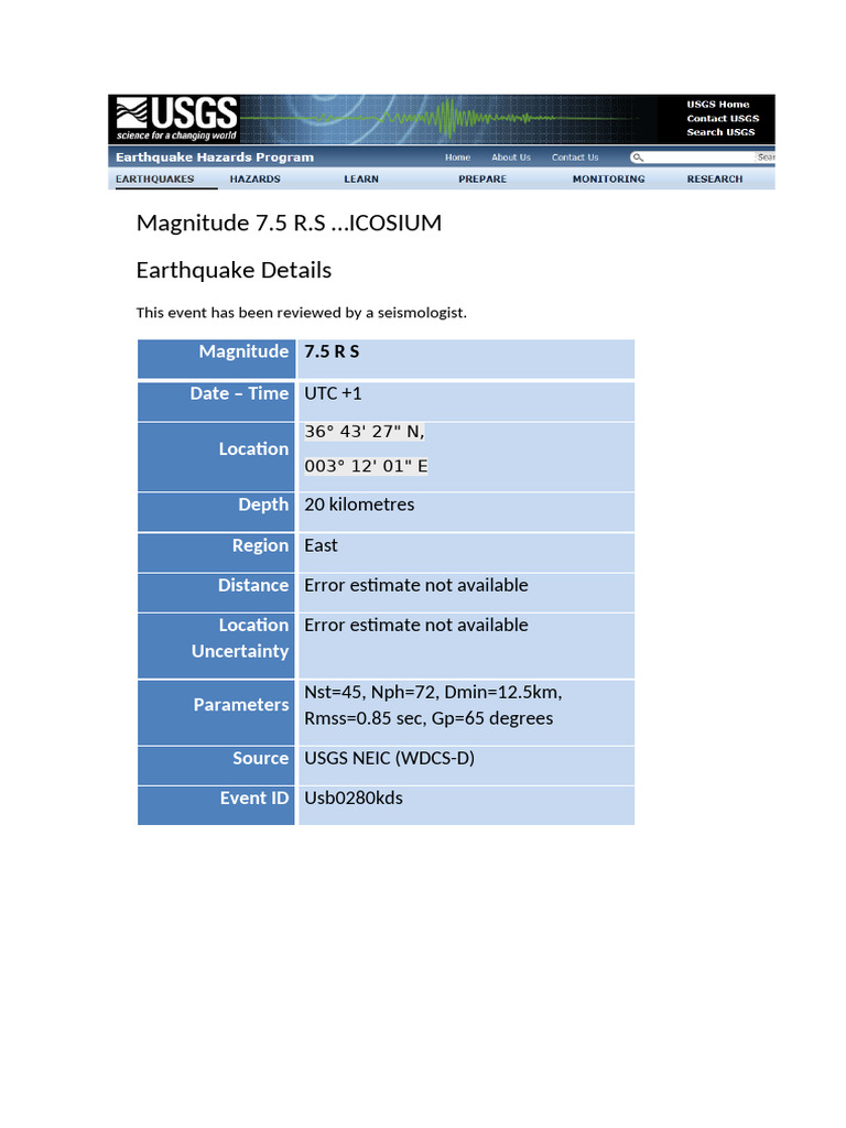 USGS Earthquake Information | PDF