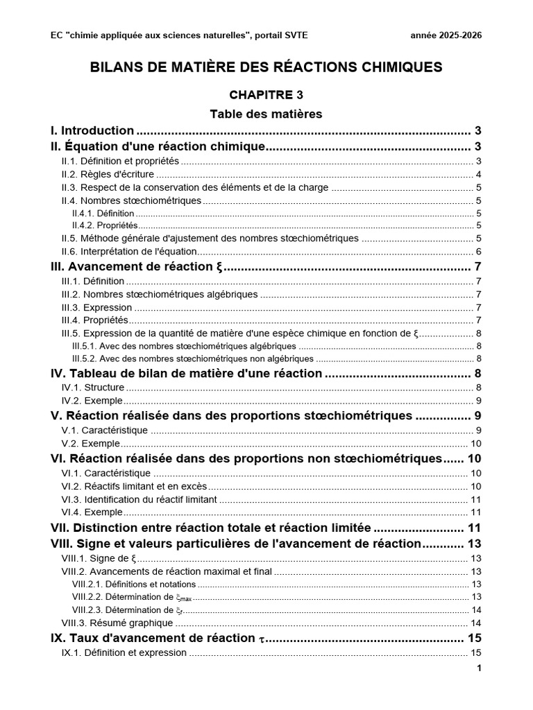 Bilan de matière en chimie appliquée | PDF | Stœchiométrie | Chimie