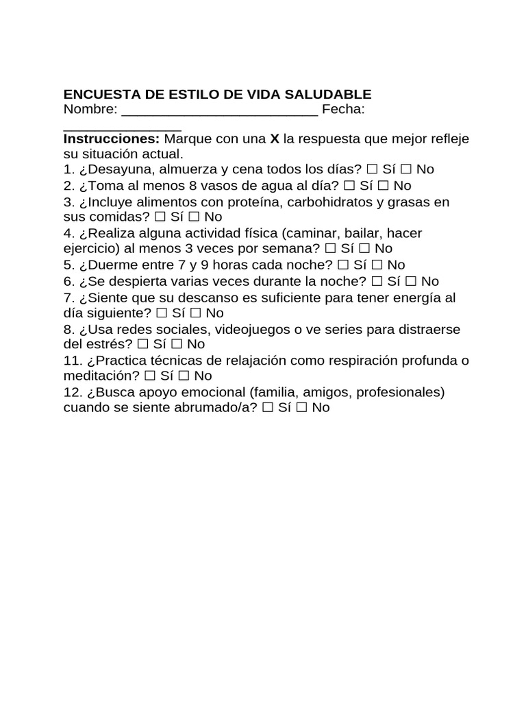 Encuesta sobre Estilo de Vida Saludable | PDF