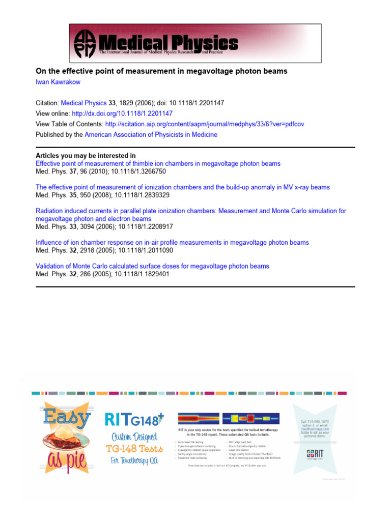 Kawrakow I. On The Effective Point of Measurement in Megavoltage Photon ...