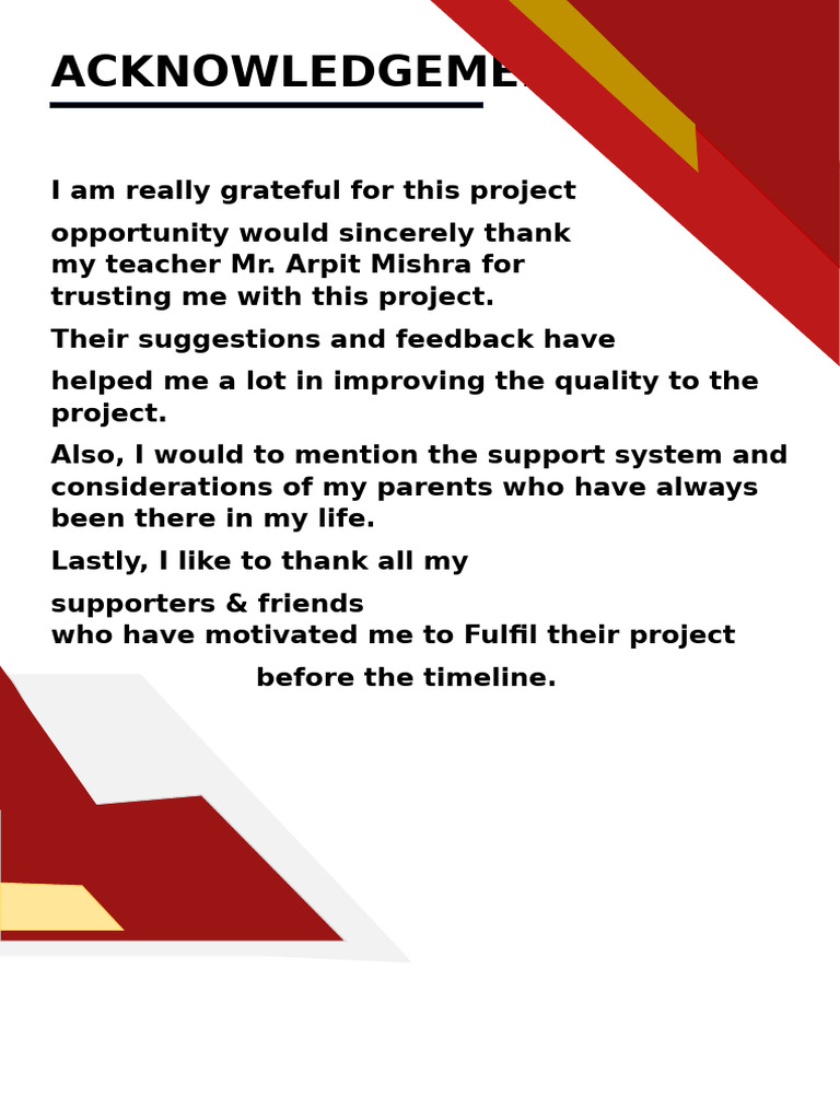 Project Acknowledgement and Thanks | PDF