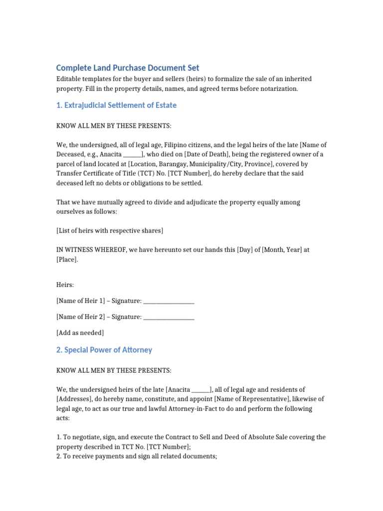 Inherited Land Sale Document Templates | PDF | Inheritance | Natural ...