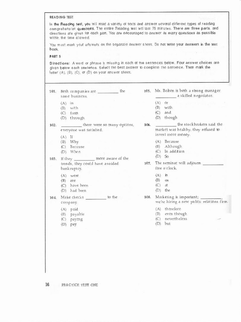 Reading Comprehension Test Guide | PDF | Business | Economies