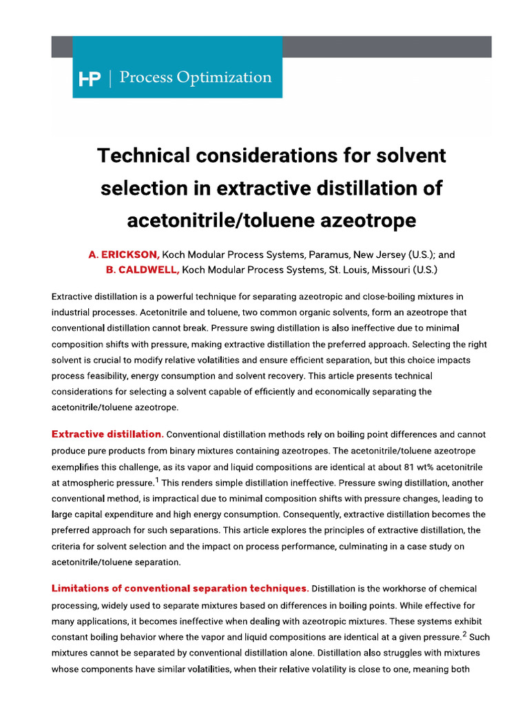 Distillation of Extractive Process | PDF