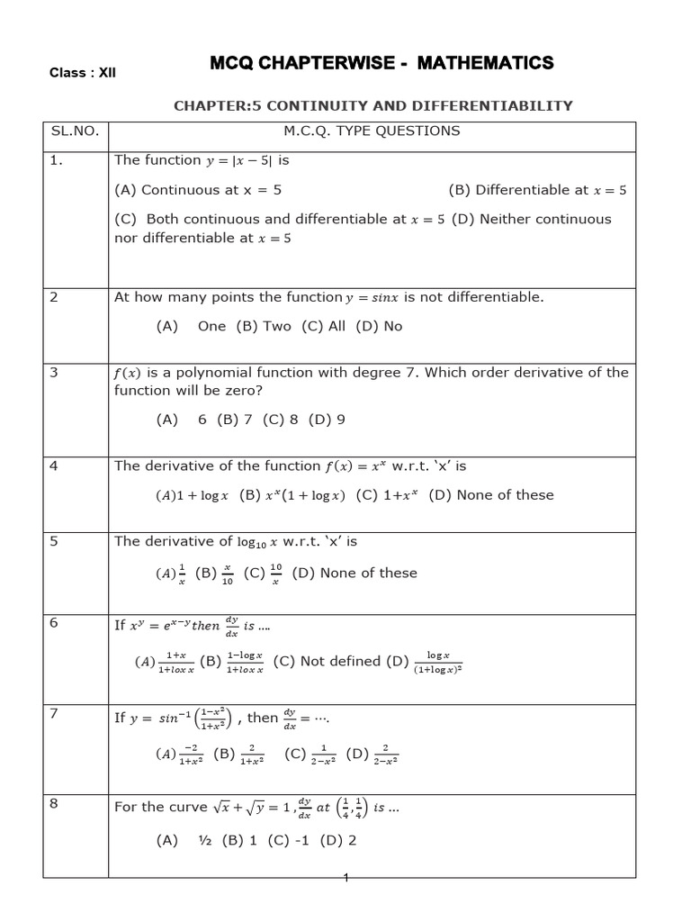 5 CONTINUITY AND DIFFERENTIABILITY-1 | PDF | Function (Mathematics ...