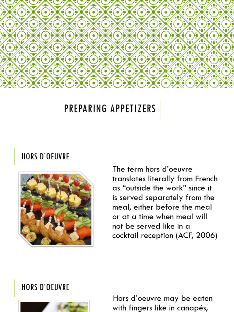 Essential Guide to Preparing Hors d'Oeuvre | PDF | Hors D'oeuvre | Meal