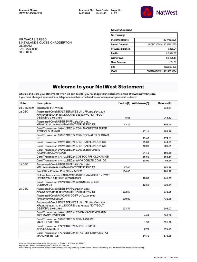 Statement_601140_24375284_20_Jan_2025 | PDF | Overdraft | Interest