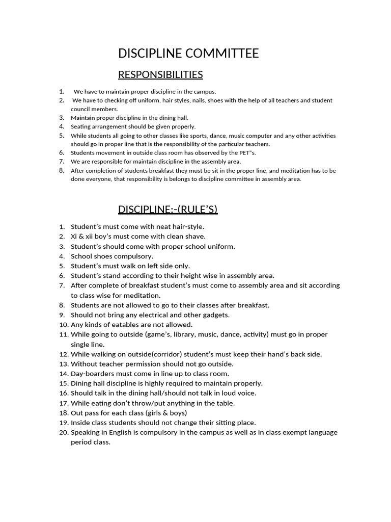 Discipline Committee Responsibilities and Rules | PDF