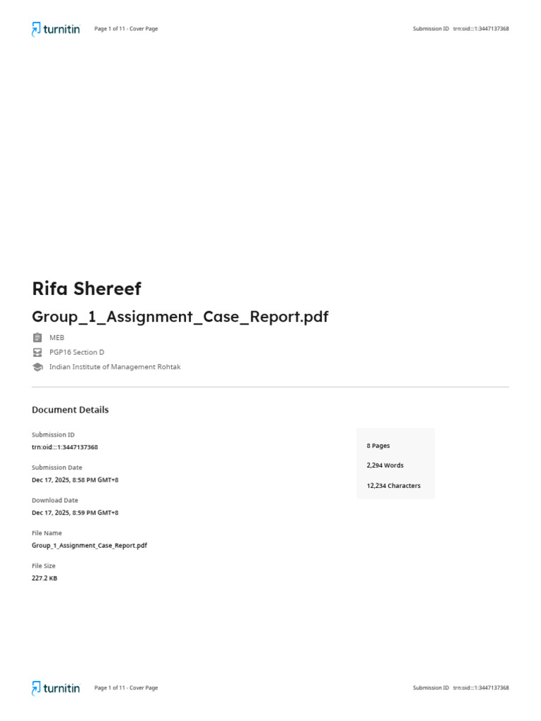 Group 1 Assignment Case Report (1) | PDF | Computing | Written ...
