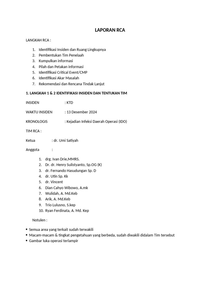 Laporan RCA Insiden Infeksi Operasi | PDF