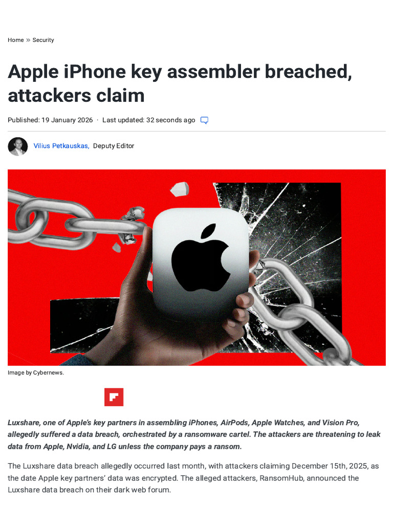 Apple iPhone Key Assembler Breached, Attackers Claim _ Cybernews | PDF ...