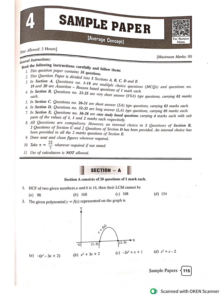 Grade 10 Sample Paper For Maths | PDF