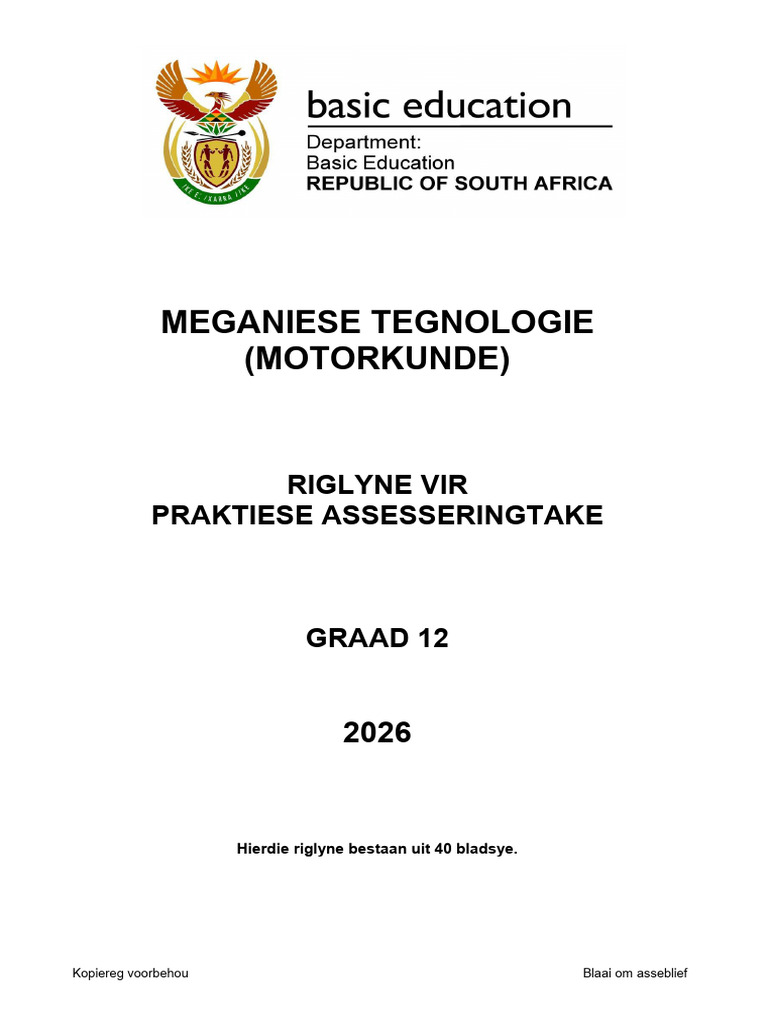 Mechanical Technology Automotive PAT GR 12 2026 Afr | PDF