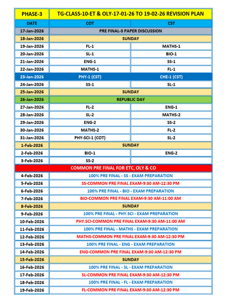 2026 Pre-Final Exam Schedule | PDF