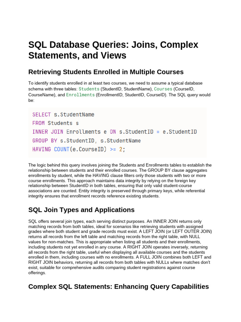 SQL Queries: Joins, Views, and Complex Statements | PDF | Databases ...