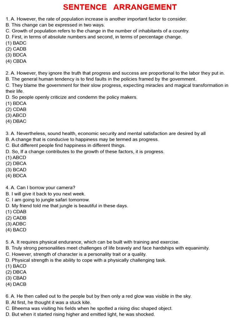 Sentence Arrangement (Practice Set) | PDF