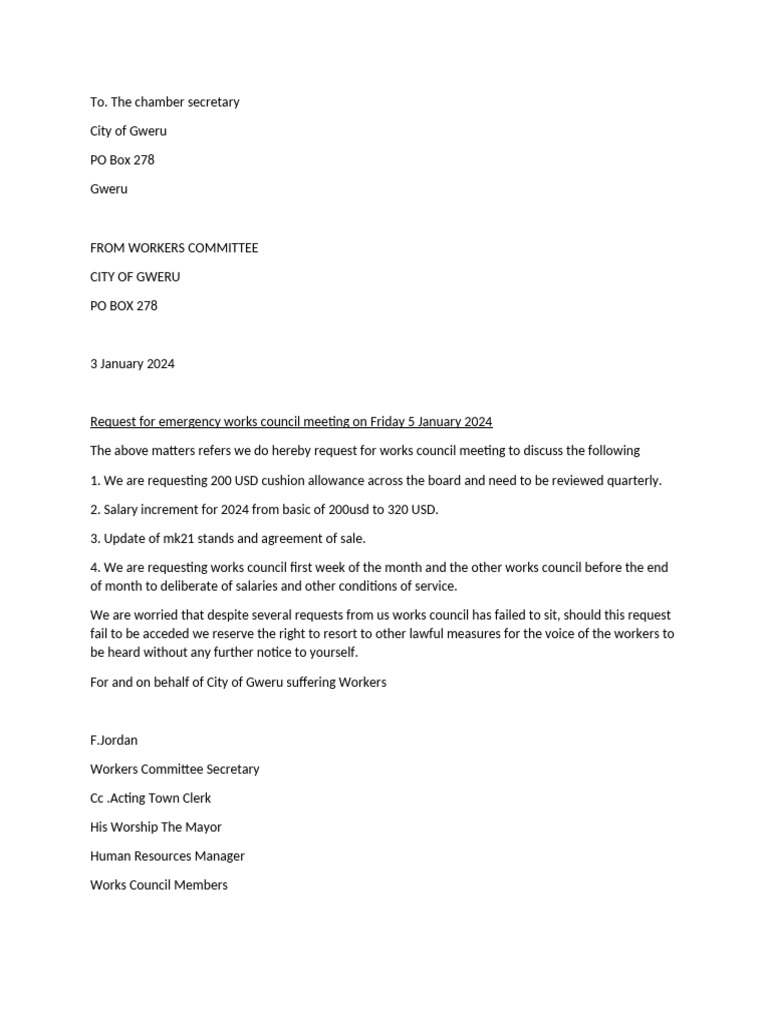 Request for Emergency Works Council Meeting | PDF