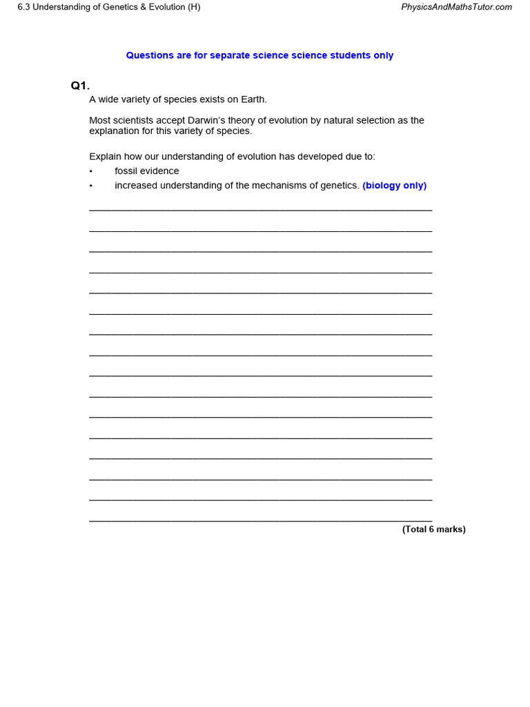 6.3 Understanding of Genetics & Evolution (H) QP | PDF