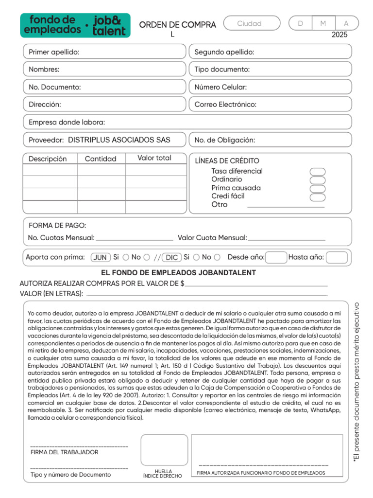 Orden de Compra (v2) (1) (1) | PDF | Crédito | Finanzas y dinero