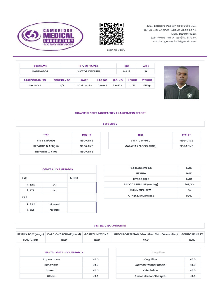 Comprehensive Medical Examination Report | PDF | Diseases And Disorders ...