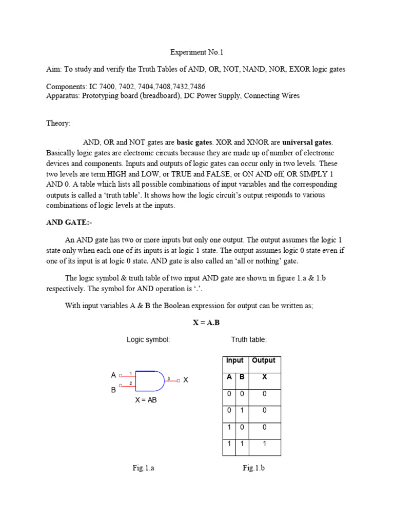 Logic Gates Truth Table Experiment | PDF | Logic Gate | Boolean Algebra