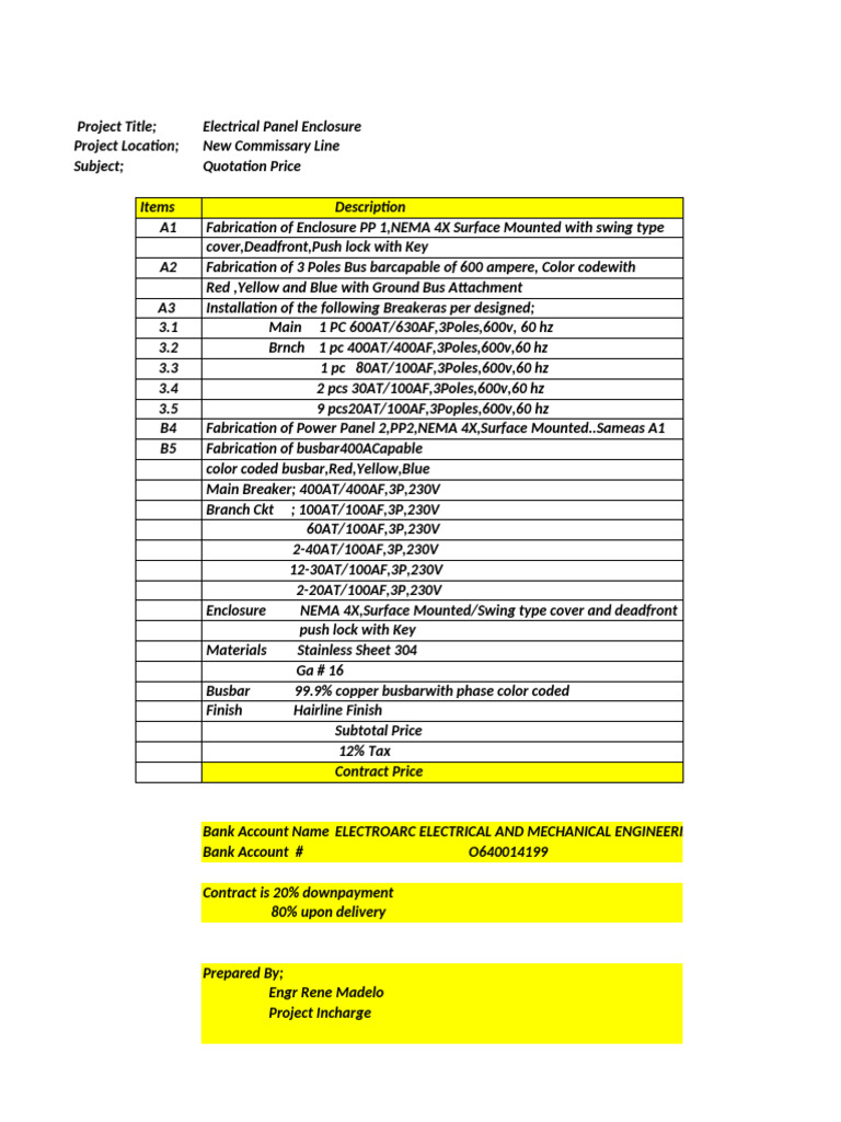 Electrical Panel Enclosure Quotation | PDF | Mains Electricity ...