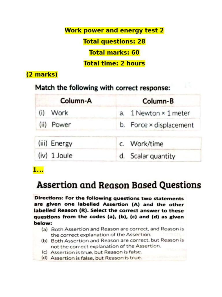 Work Power and Energy Test 2 | PDF