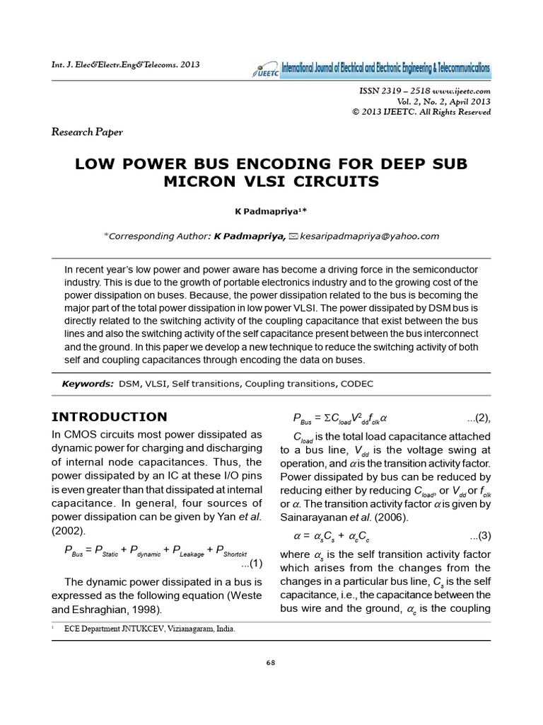 Low Power Bus Encoding for Deep Sub Micron Vlsi Circuits | PDF ...