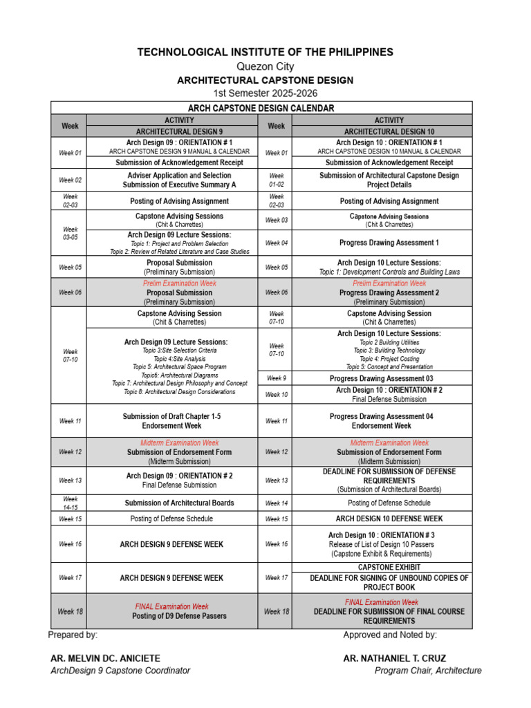 Architectural Capstone Design Calendar 2025 | PDF