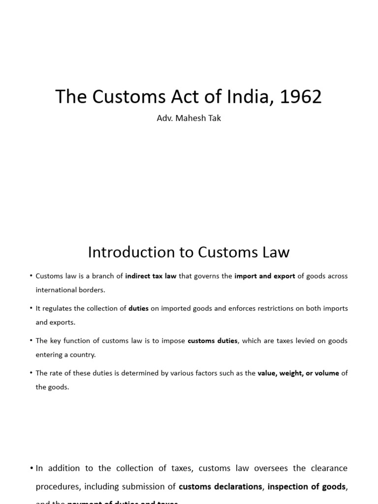 Customs Act.pptx | PDF | Territorial Waters | Customs