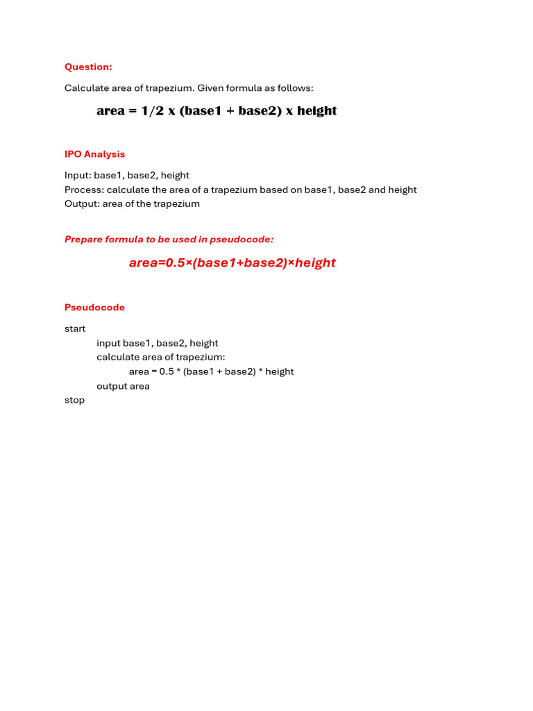 Calculate Trapezium Area in Java | PDF