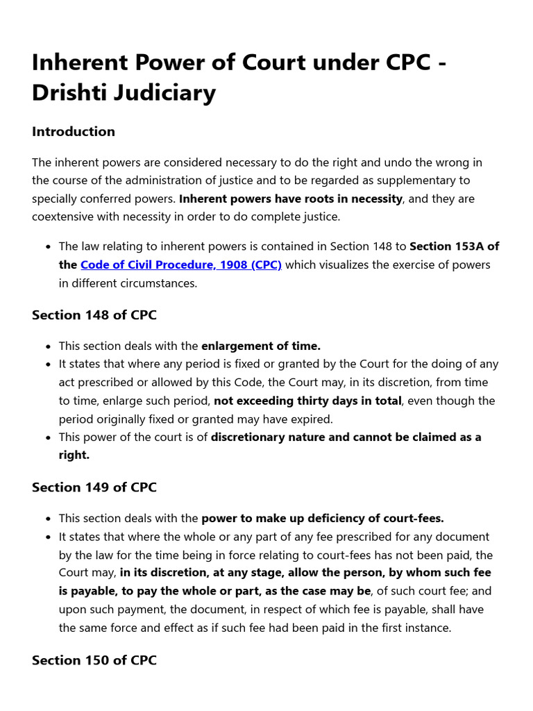 Inherent Powers of Court under CPC Explained | PDF | Judgment (Law ...