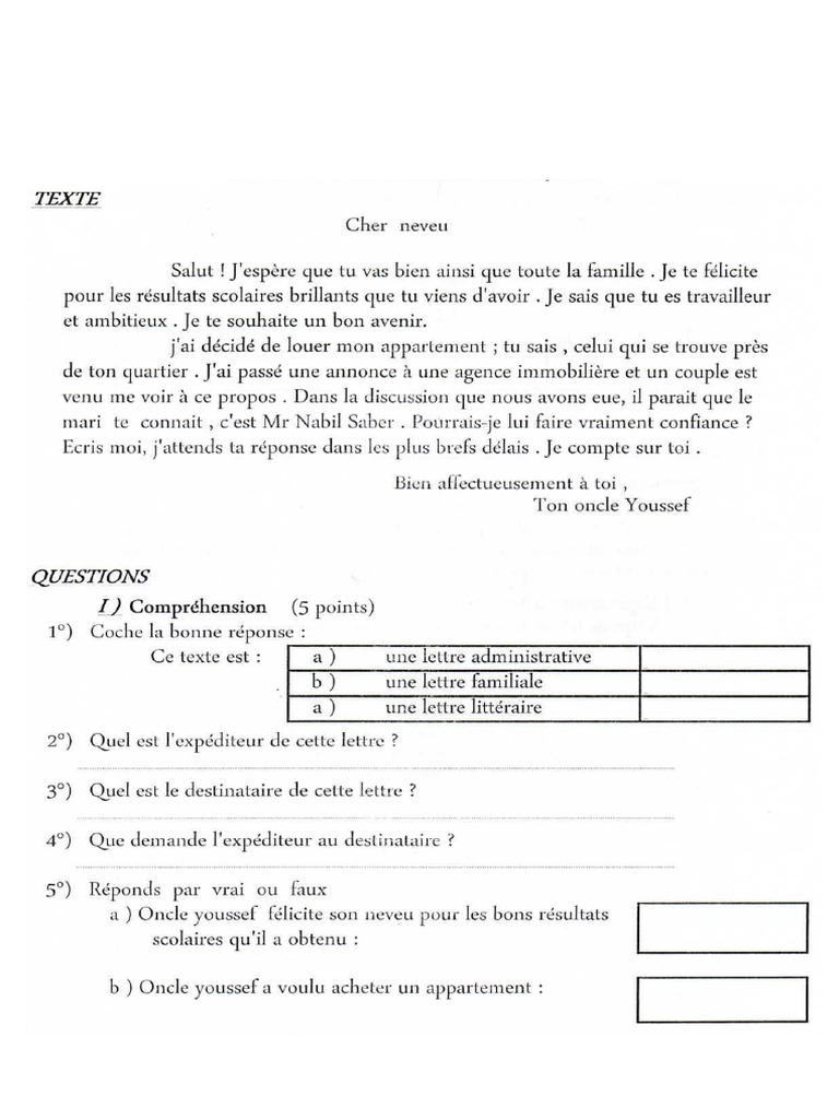 Devoir 1 de Francais 3ac Semestre 1 - B | PDF