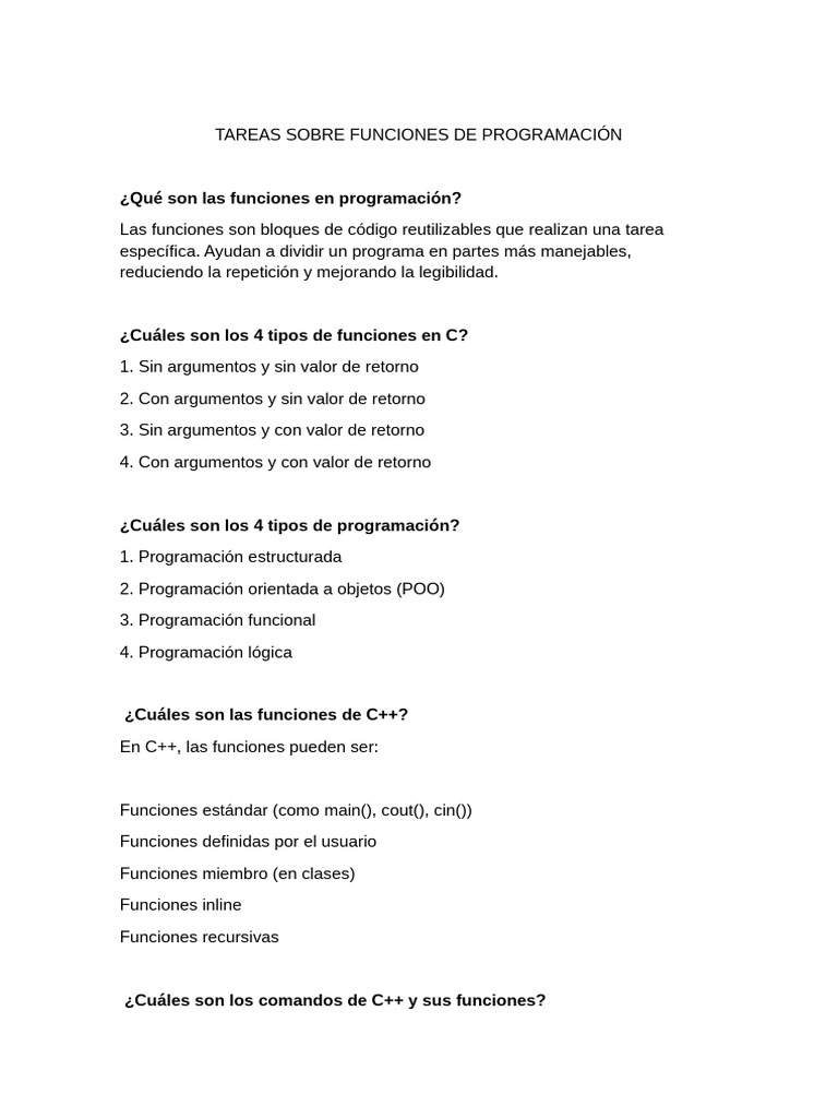 Tipos y funciones en programación C/C++ | PDF | C ++ | Programación de ...