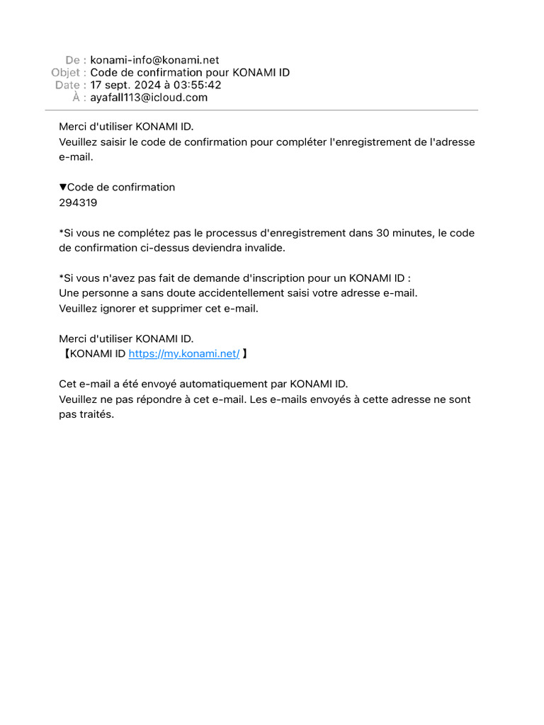 Code de confirmation KONAMI ID | PDF
