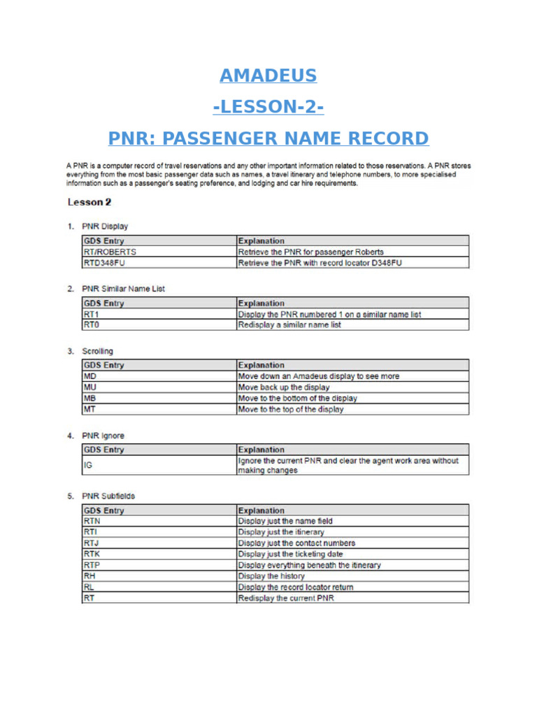 Understanding Amadeus PNR Management | PDF