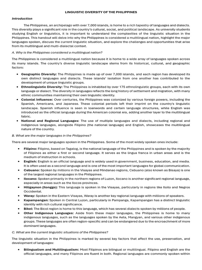 Linguistic Diversity in the Philippines | PDF | Multilingualism | Ethnicity