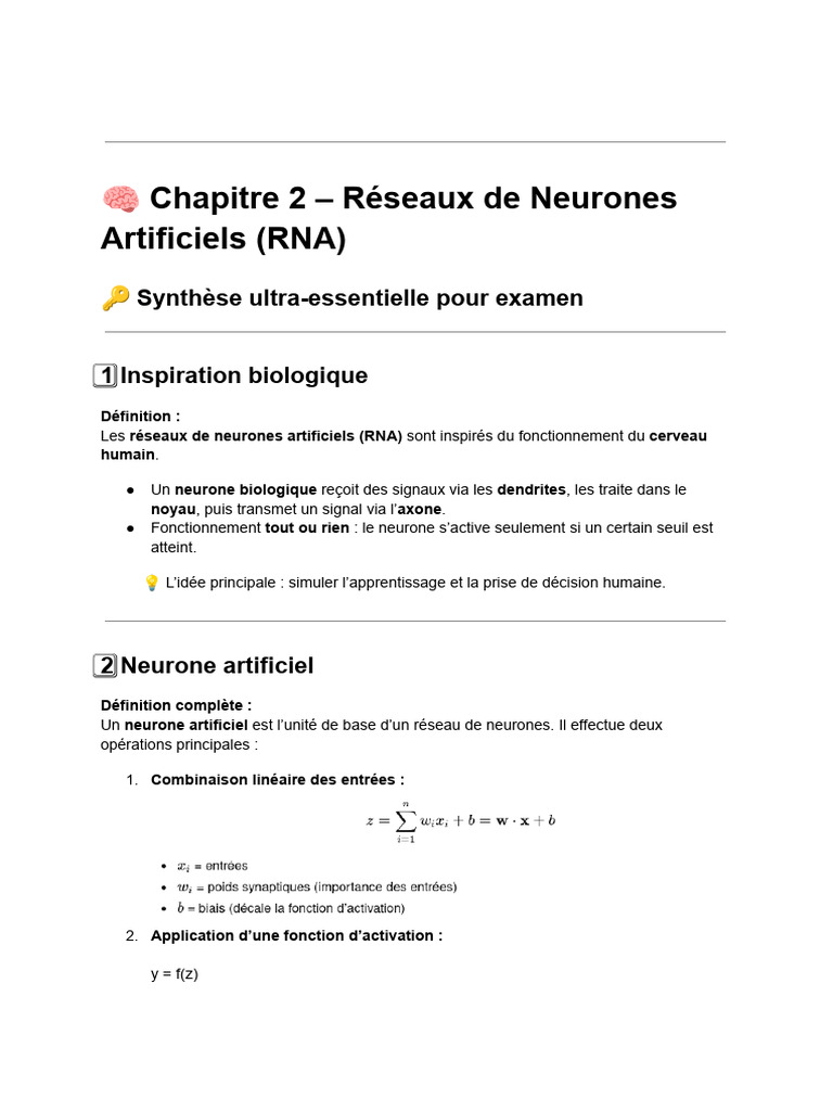 Réseaux de Neurones Artificiels : Guide Essentiel | PDF | Apprentissage ...