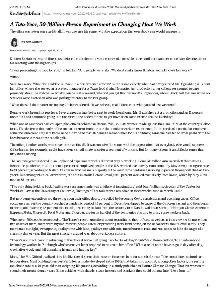 Workers Reassess Office Life Post-Pandemic | PDF