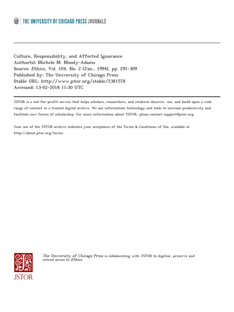 MoodyAdams_Culture, Responsibility, and Affected Ignorance (1994) | PDF ...