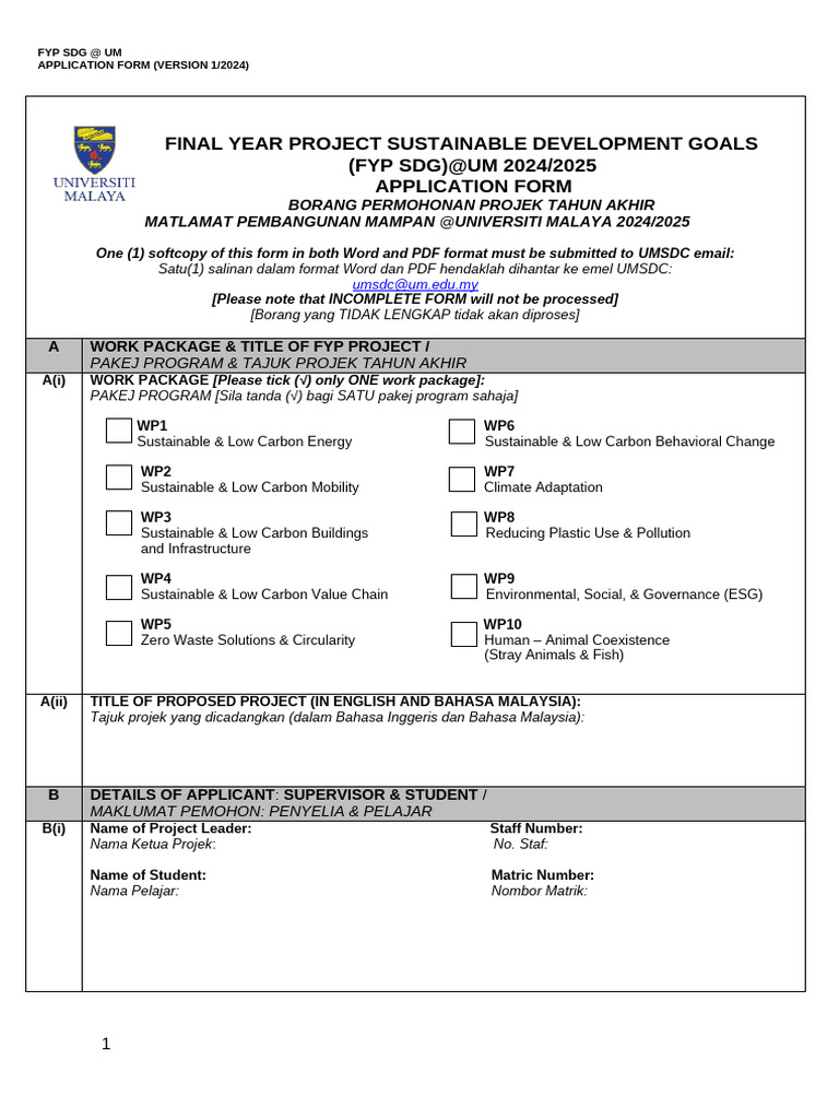 FYP SDG @ UM Application Form (v1-2024) | PDF | Sustainability | Global ...