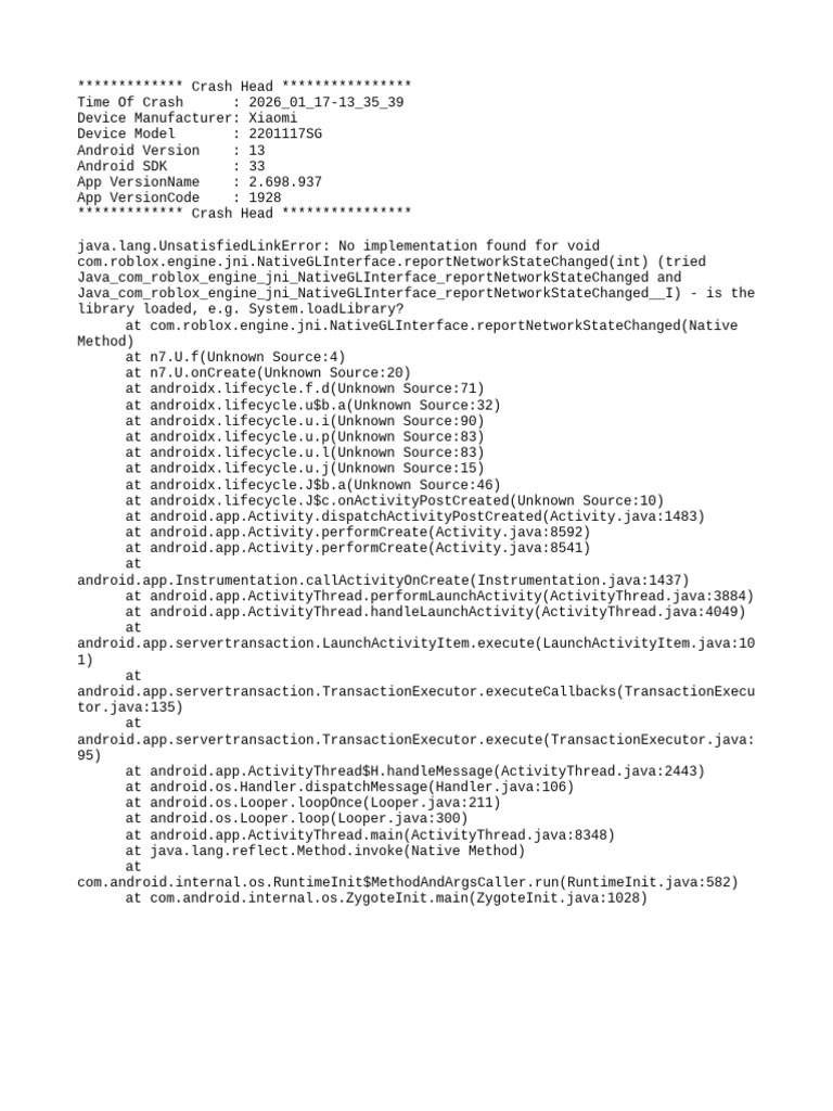 Xiaomi Crash Report: UnsatisfiedLinkError | PDF | Java (Programming ...