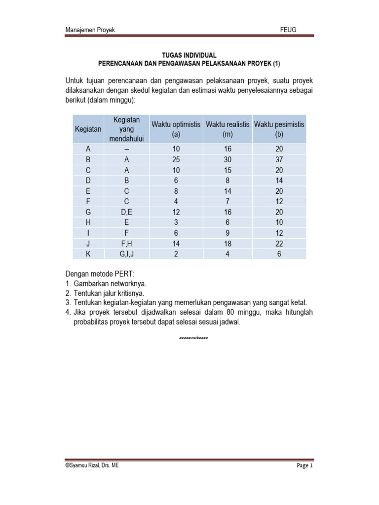 Perencanaan Proyek dengan Metode PERT | PDF