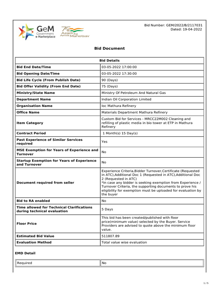 GeM Bidding 3335295 | PDF | Procurement | Prices