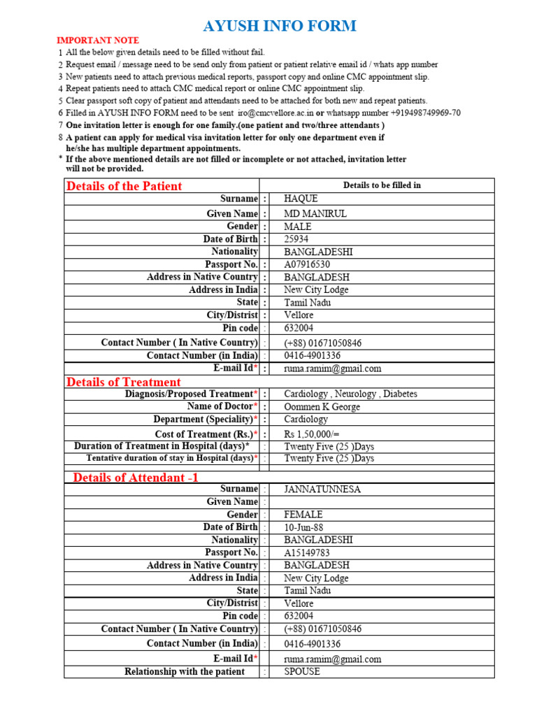 Ayush Info Form | PDF | Health Care | Medicine